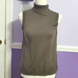 The Limited Boho Dark Taupe High Neck Buttoned Merino Wool Blend Overlay Top